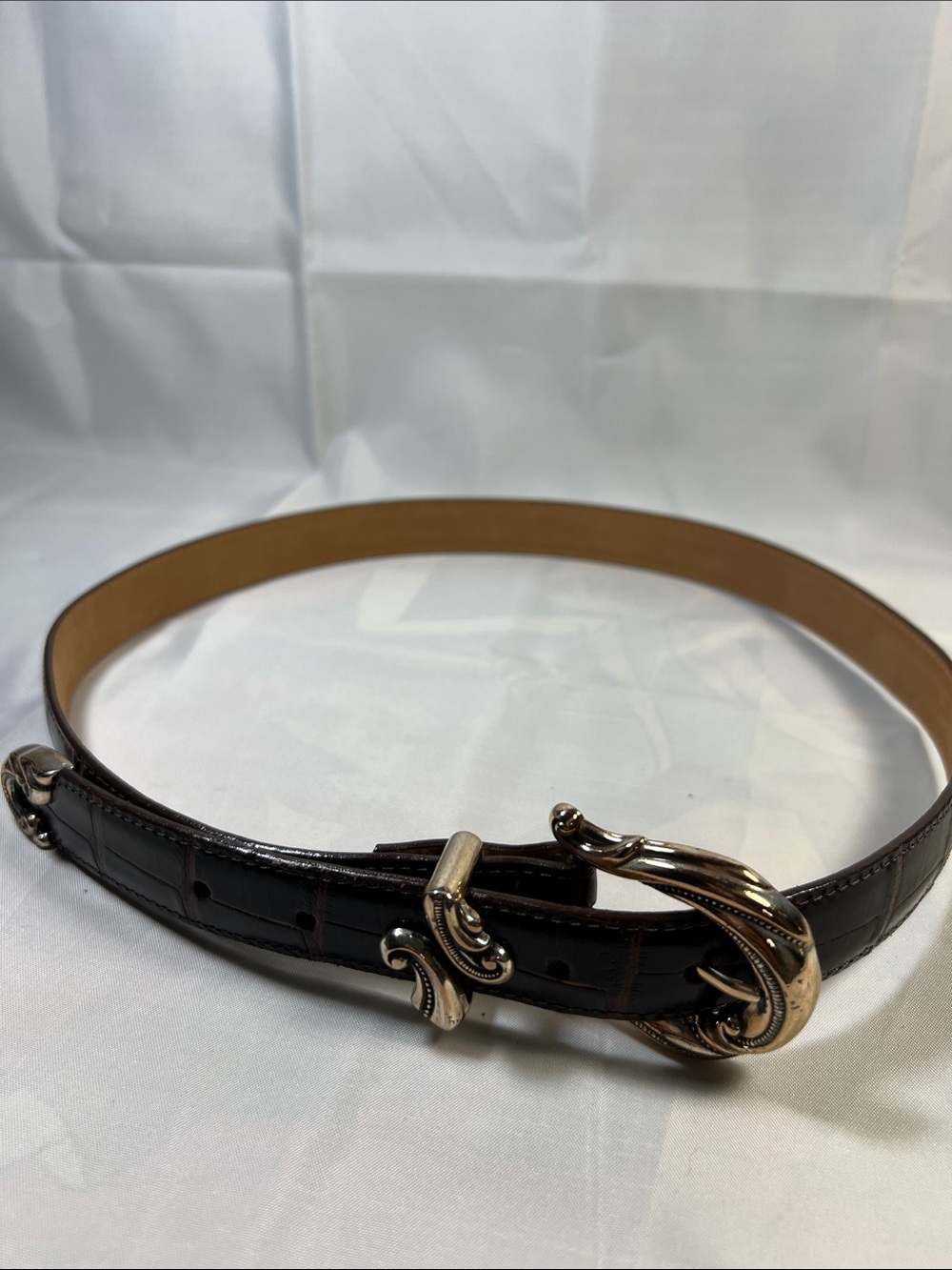 Brighton Dark Brown Leather Belt with Ornate Silver Buckle
